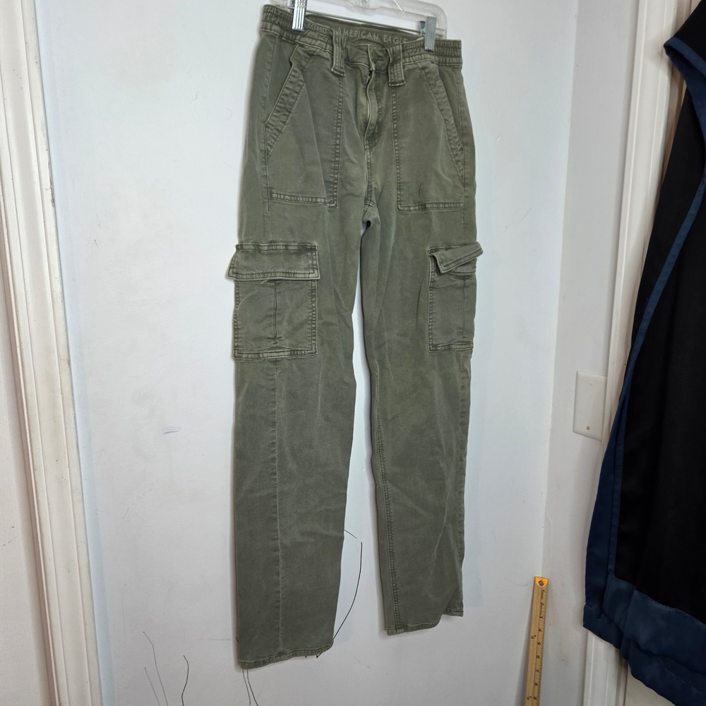 American Eagle Olive Green Cargo Pants Womens 0 Regular Stretch Straight Leg